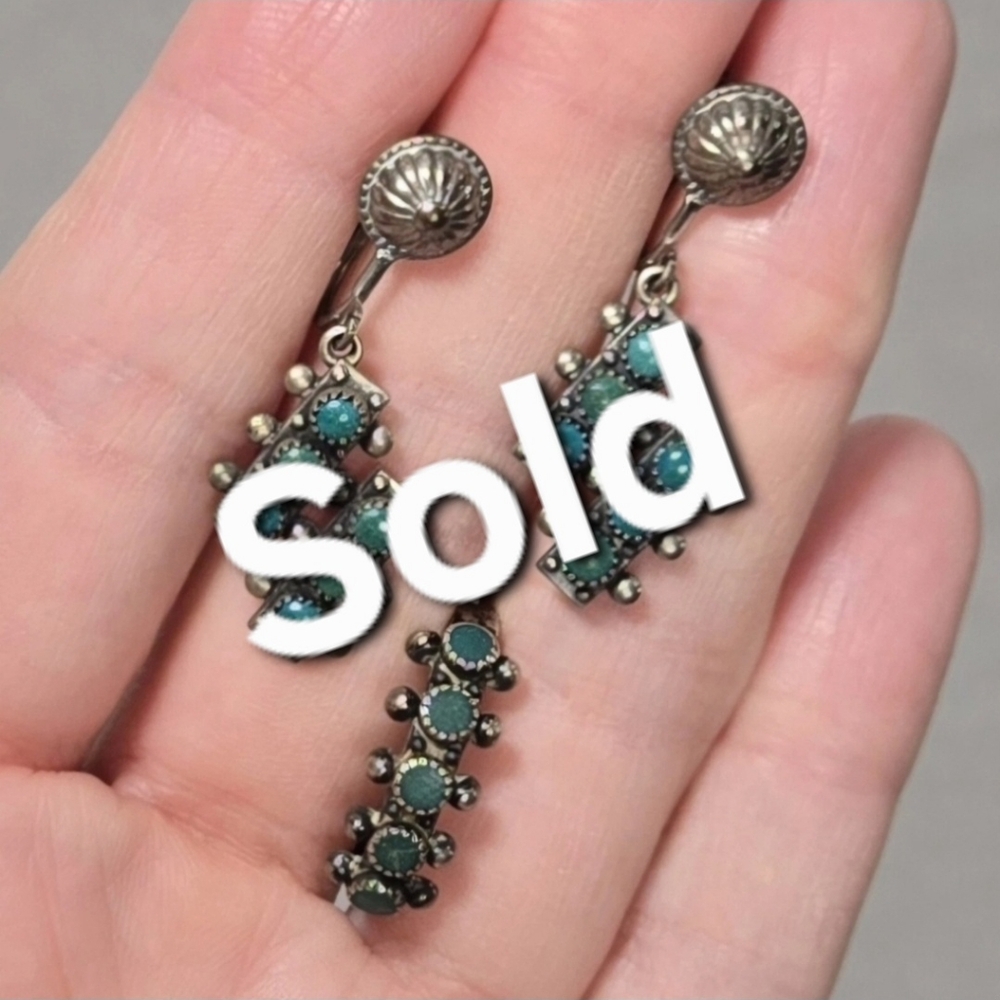 Native American Snake eyes Turquoise Sterling Silver Screw Back Earrings & Ring